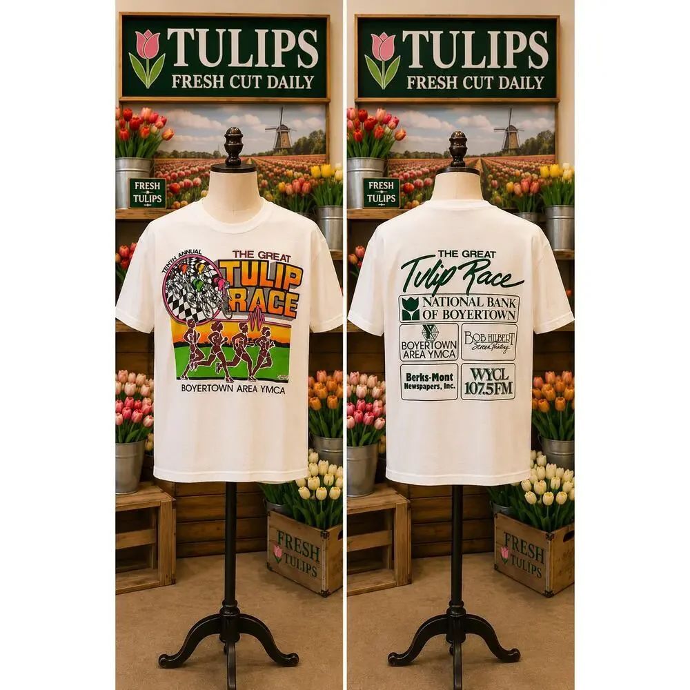 Vintage Tulip Race Boyertown YMCA USA Made Graphic Tee Medium Fade